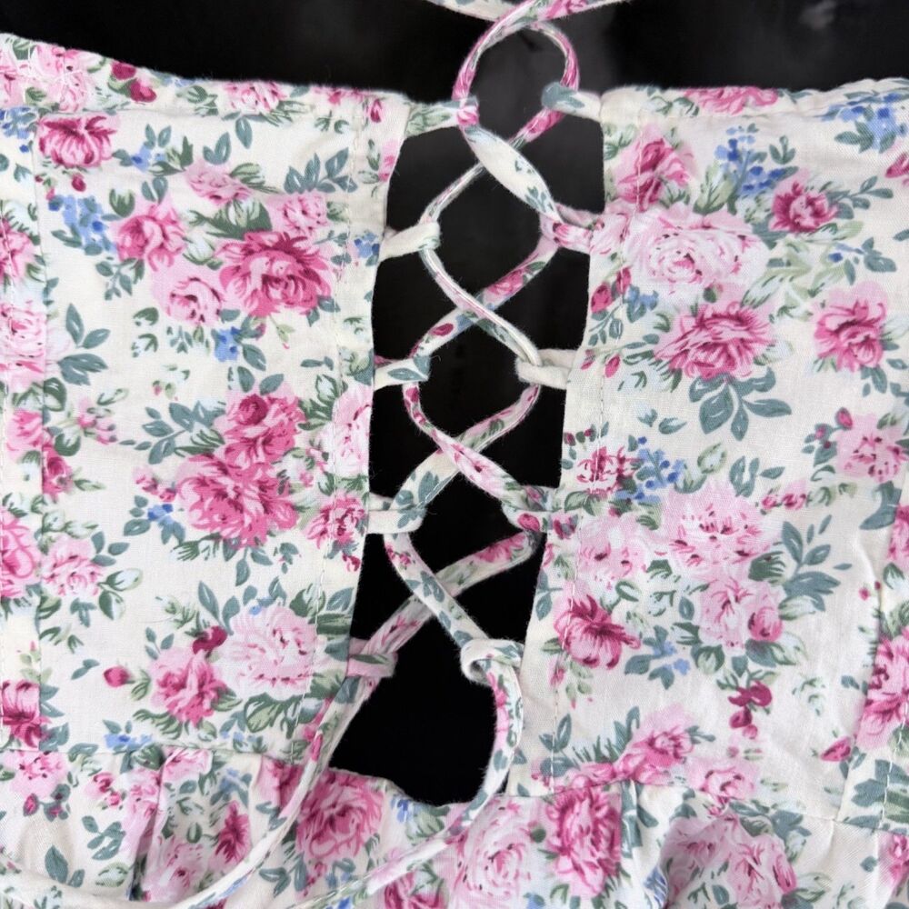 mable floral corset bodice mini bubble hem fairycore white, pink women's dress S - Picture 5 of 7